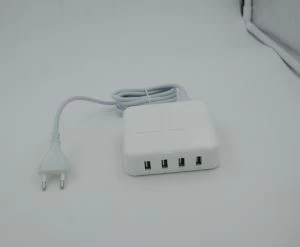 Wandlader met 4 USB-poorten en kabel EU-stekker
